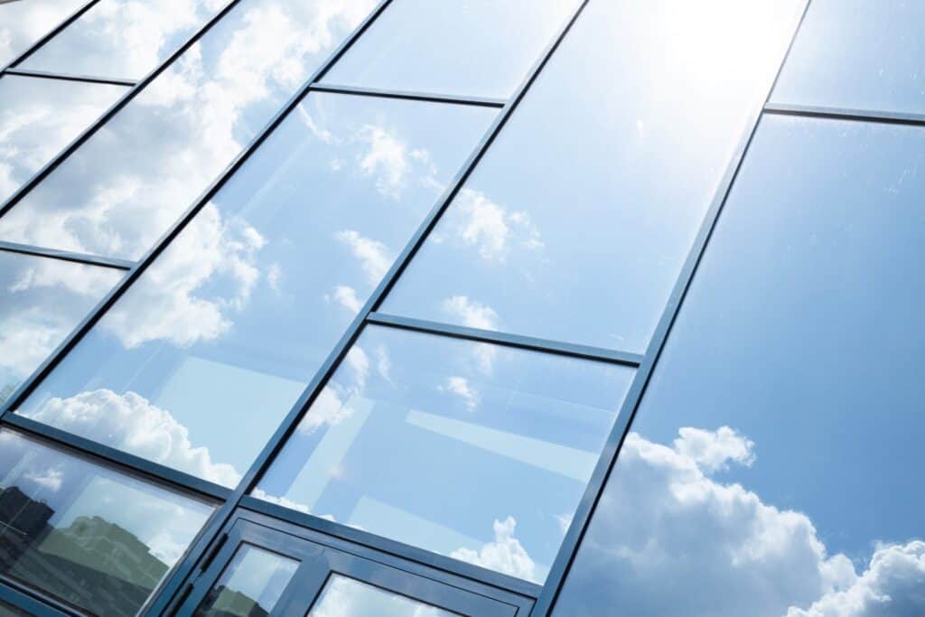 glass building facade Large bronze reflective glass window